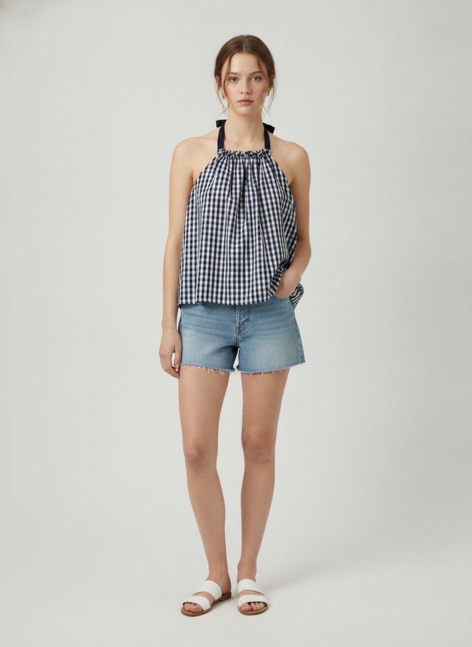 TuckerNuck Classic Gingham Halter Tank Top, Size Large